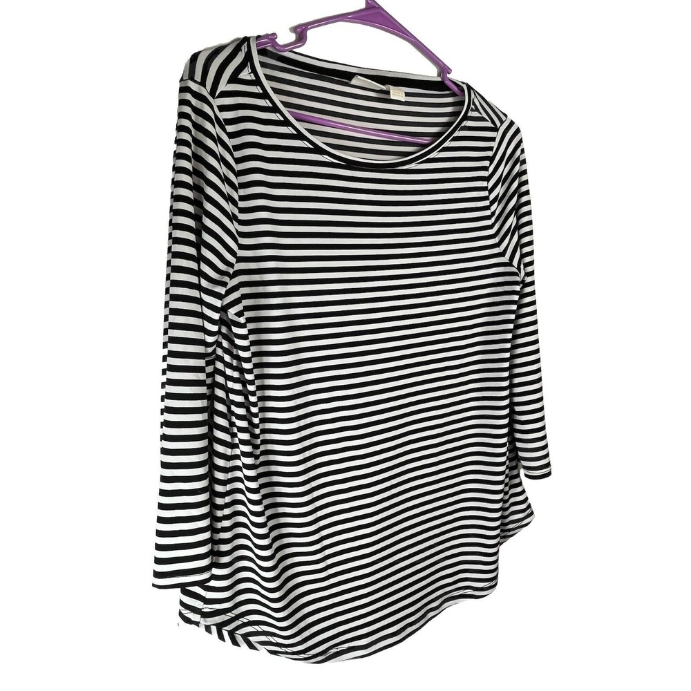 Chicos  sz XS 0 Black White Stripes Top 3/4 Sleeve
